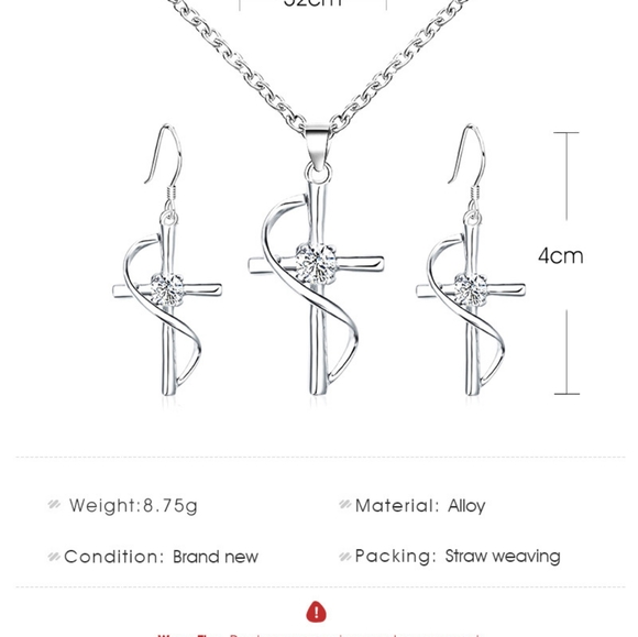 Silver Cross Necklace & Earrings Set - Picture 8 of 11